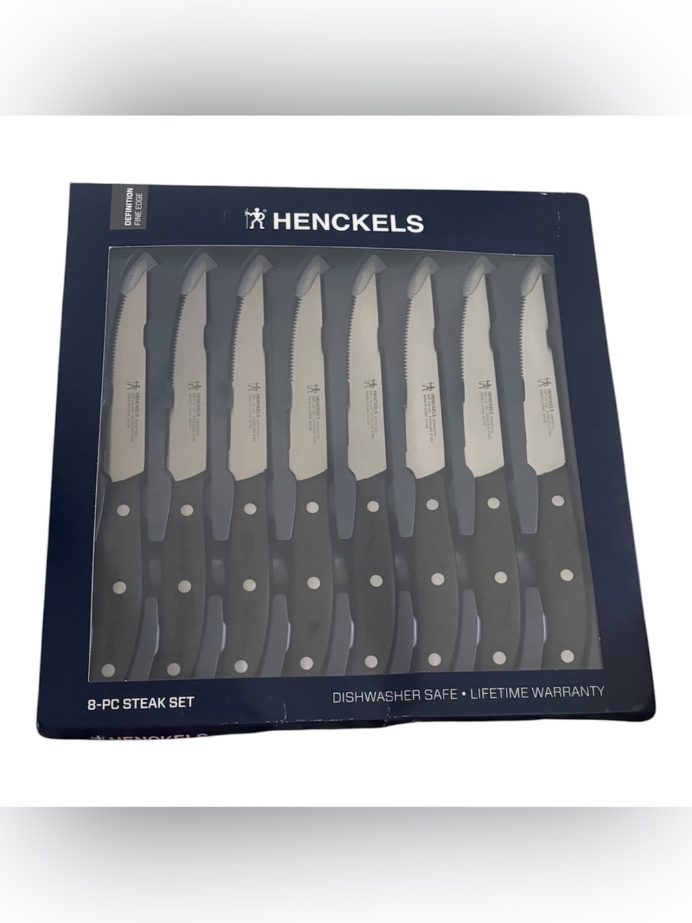 Henckels Steak Knife Set Knives Stainless Steel Serrated 8 Piece Lifetime NEW